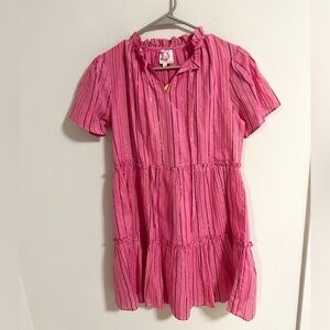 NWT Victoria Dunn Pink Cotton Striped mini  Dress